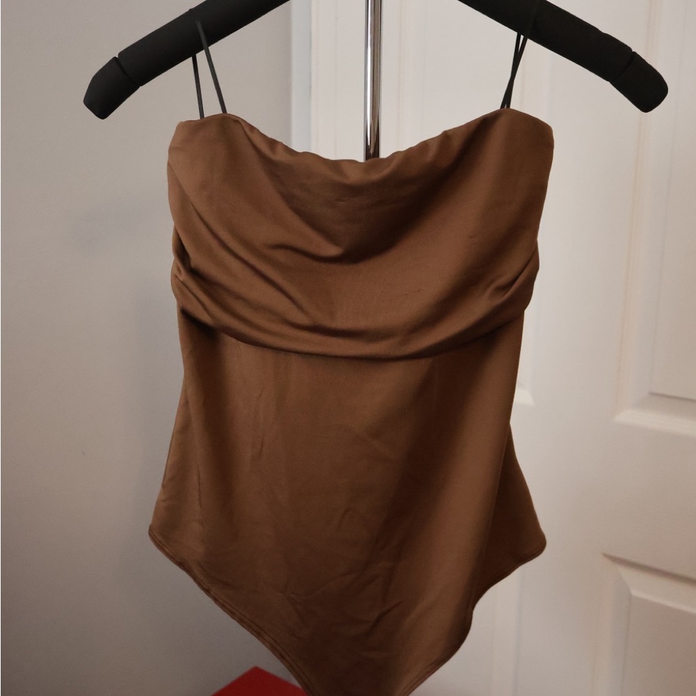 Brown Silk Strapless Women's Bodysuit
